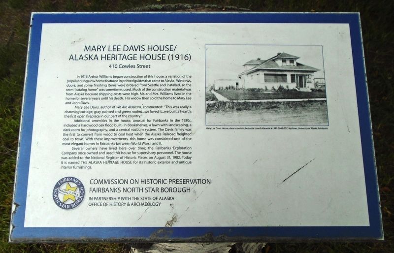 Mary Lee Davis House / Alaska Heritage House (1916) Marker image. Click for full size.