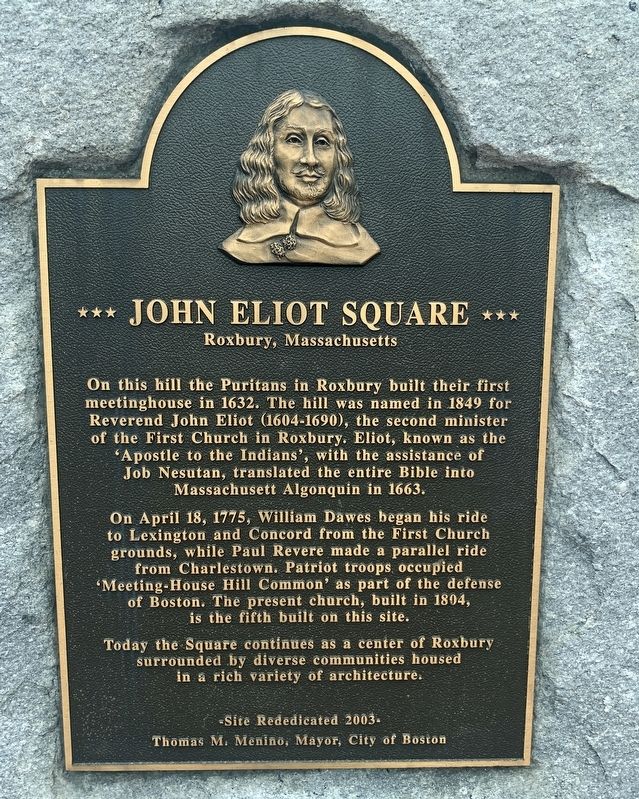 John Eliot Square Marker. Click for full size. John Eliot Square Marker image. Click for full size.