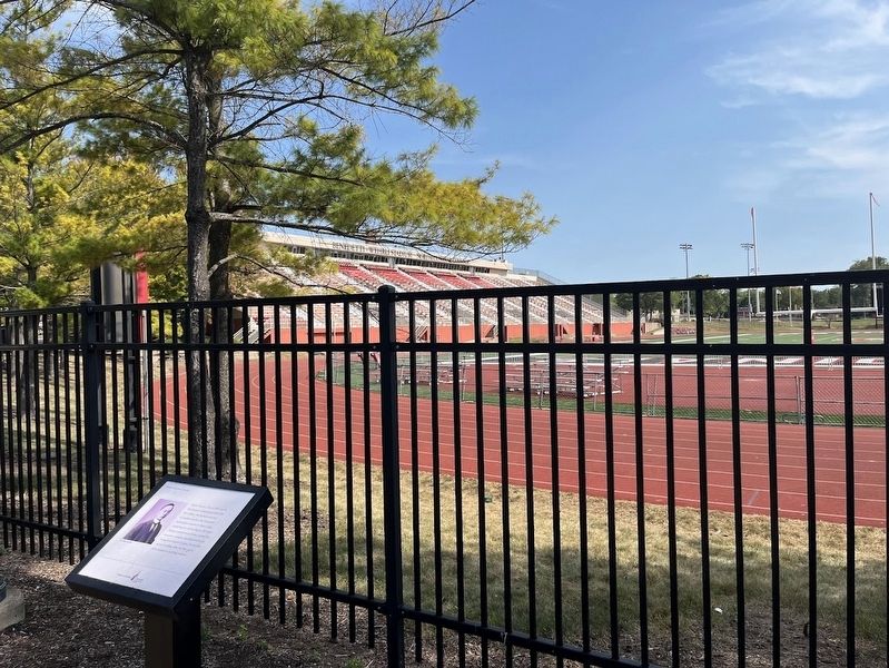 Henry Tayama Marker in front of Benedetti-Wehrli Stadium image. Click for full size.