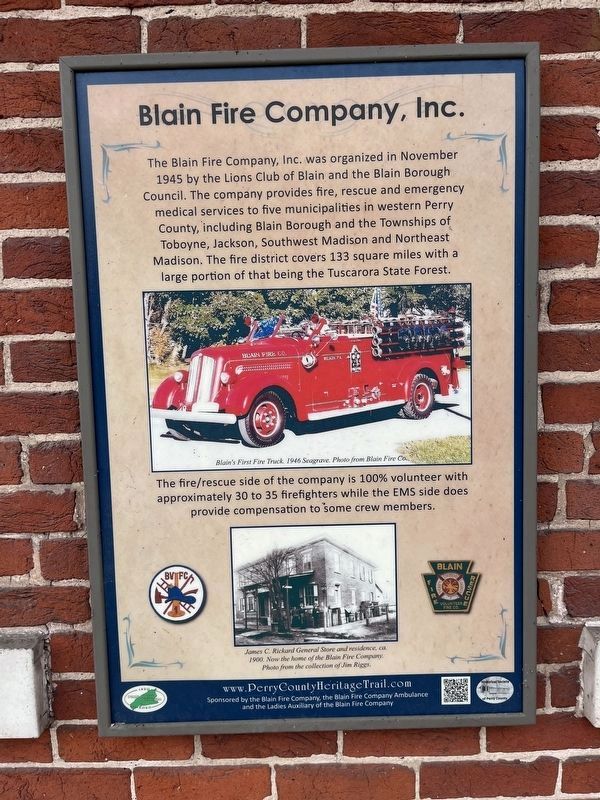 Blain Fire Company, Inc. Marker image. Click for full size.