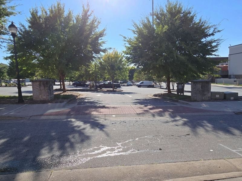 Stone entry posts to marker's adjacent parking lot along Church Street NW image. Click for full size.