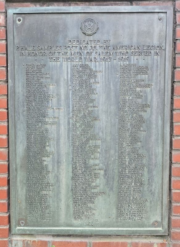 Salem World War I Honor Roll Marker. Click for full size. Salem World War I Honor Roll Marker image. Click for full size.