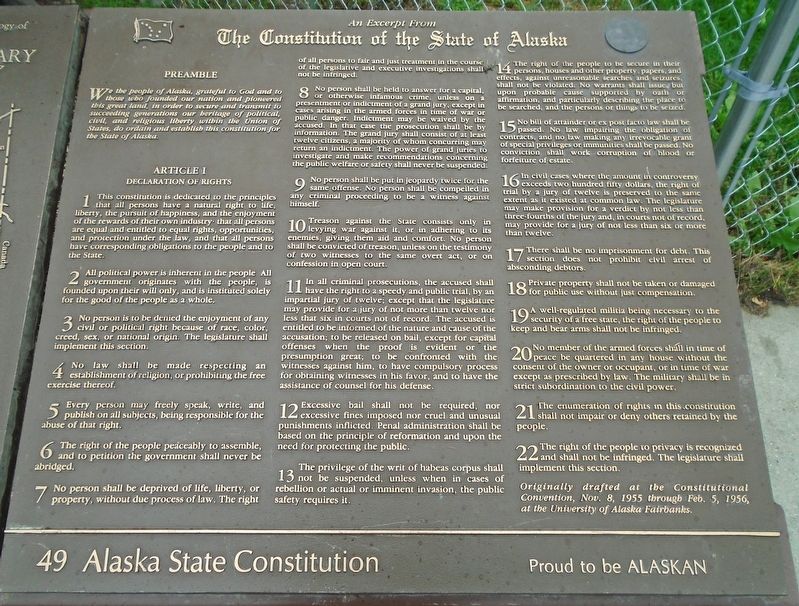 Alaska Constitution Marker. Click for full size. Alaska Constitution Marker image. Click for full size.