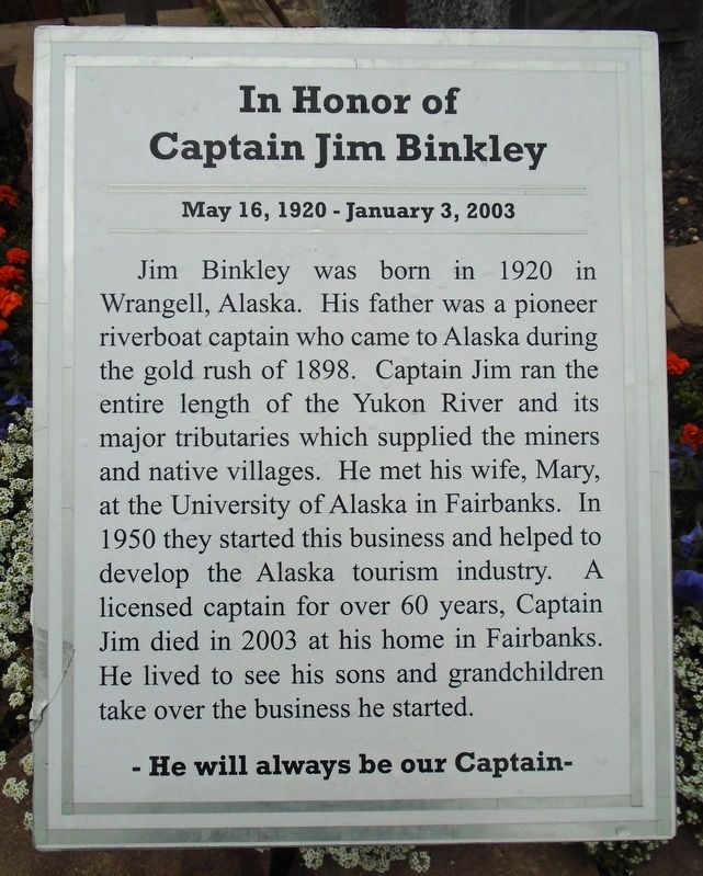 In Honor of Captain Jim Binkley Marker. Click for full size. In Honor of Captain Jim Binkley Marker image. Click for full size.