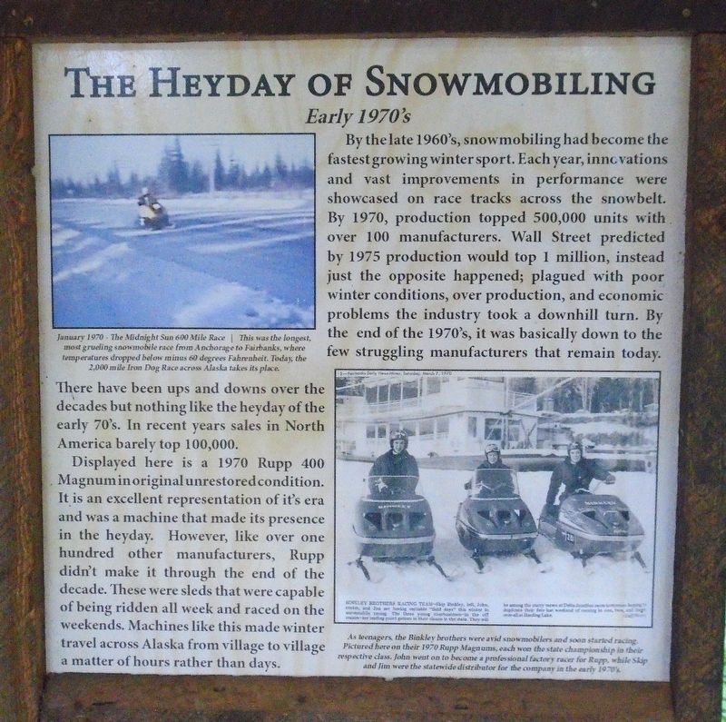 The Heyday of Snowmobiling Marker image. Click for full size.