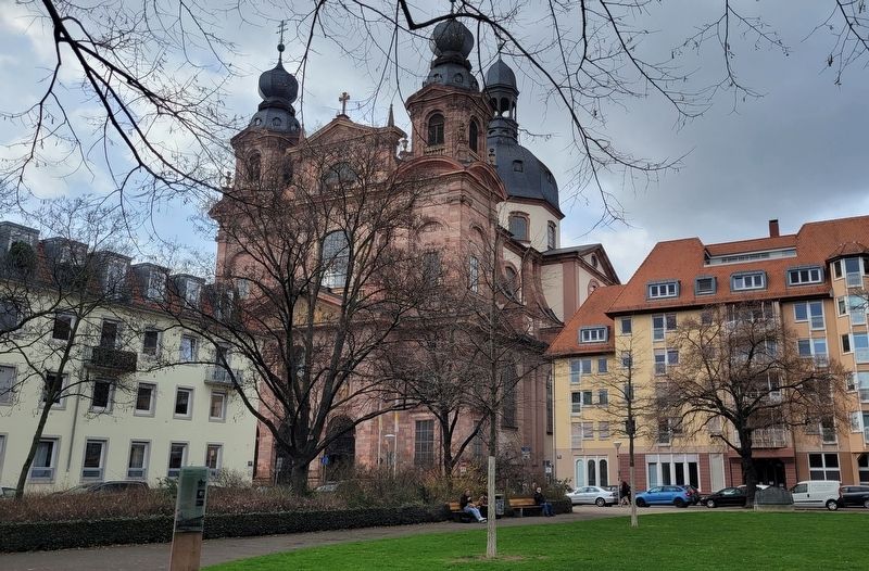 The view of the marker in the Schillerplatz with Jesuit church in the background. Click for full size. The view of the marker in the Schillerplatz with Jesuit church in the background image. Click for full size.