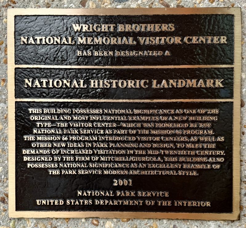 Wright Brothers National Memorial Visitor Center Marker. Click for full size. Wright Brothers National Memorial Visitor Center Marker image. Click for full size.
