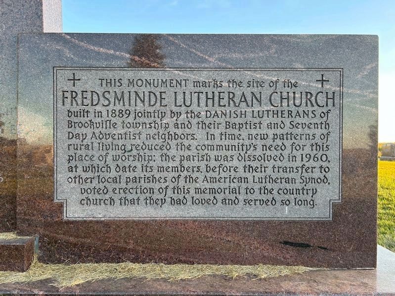 Fredsminde Lutheran Church Marker, Right Side image. Click for full size.