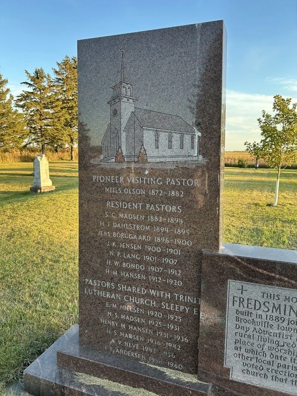 Fredsminde Lutheran Church Marker, Left Side image. Click for full size.