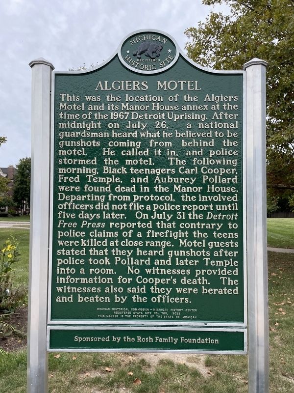 Algiers Motel Marker. Click for full size. Algiers Motel Marker image. Click for full size.