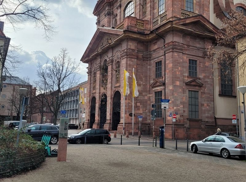 The view of the Jesuit Church in front of the marker. Click for full size. The view of the Jesuit Church in front of the marker image. Click for full size.