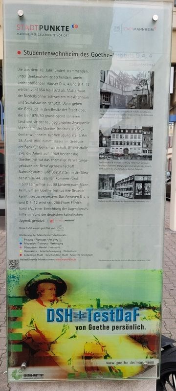 Studentenwohnheim des Goethe-Instituts D 4, 4 / Goethe-Institute Student Residence D 4, 4 Marker image. Click for full size.