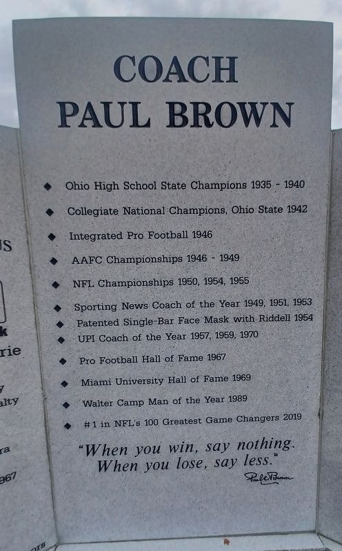 Coach Paul Brown Marker. Click for full size. Coach Paul Brown Marker image. Click for full size.