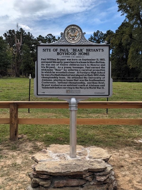 Site of Paul "Bear" Bryant's Boyhood Home Marker. Click for full size. Site of Paul "Bear" Bryant's Boyhood Home Marker image. Click for full size.