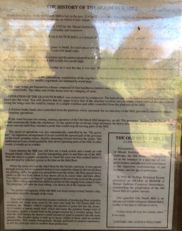 The History of the Old Dutch Mill Marker. Click for full size. The History of the Old Dutch Mill Marker image. Click for full size.