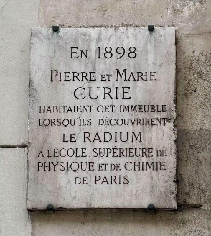 Pierre and Marie Curie Marker. Click for full size. Pierre and Marie Curie Marker image. Click for full size.