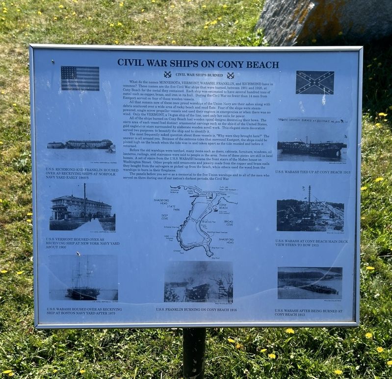Civil War Ships on Cony Beach Marker. Click for full size. Civil War Ships on Cony Beach Marker image. Click for full size.