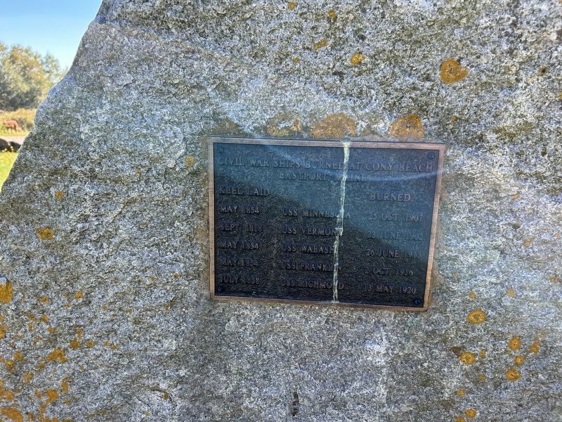 Civil War Ships Burned at Cony Beach Marker. Click for full size. Civil War Ships Burned at Cony Beach Marker image. Click for full size.
