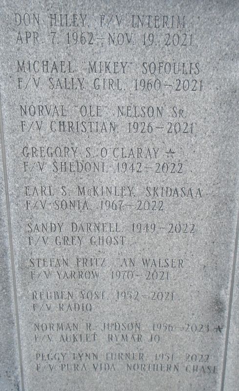 Alaska Commercial Fishermen's Memorial in Juneau Recent Deaths. Click for full size. Alaska Commercial Fishermen's Memorial in Juneau Recent Deaths image. Click for full size.