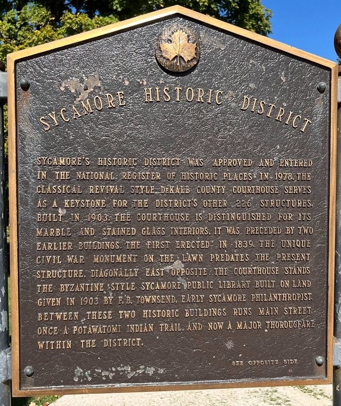Sycamore Historic District Marker, Side One image. Click for full size.