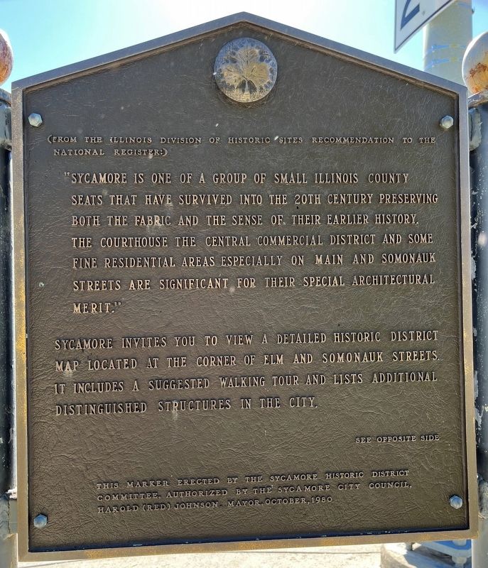 Sycamore Historic District Marker, Side Two image. Click for full size.