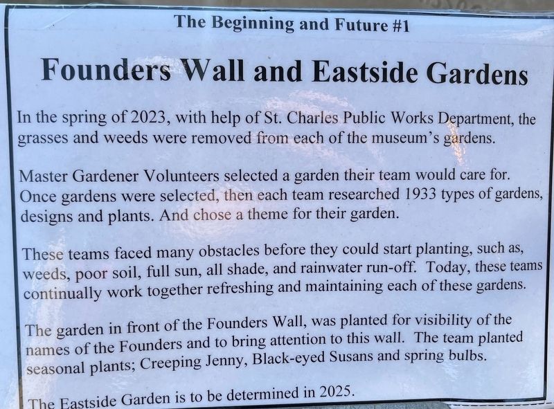 Founders Wall and Eastside Gardens Marker. Click for full size. Founders Wall and Eastside Gardens Marker image. Click for full size.