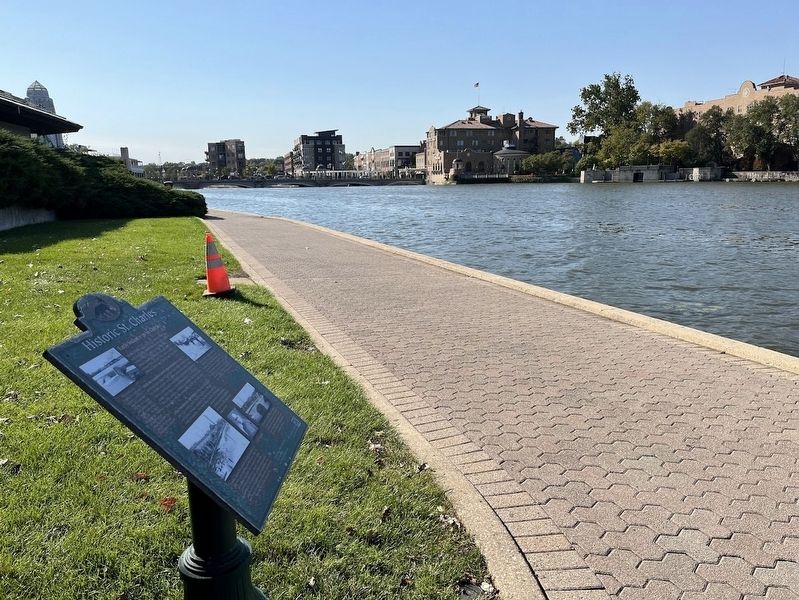 Historic St. Charles Marker overlooking the Fox River and downtown St. Charles. Click for full size. Historic St. Charles Marker overlooking the Fox River and downtown St. Charles image. Click for full size.