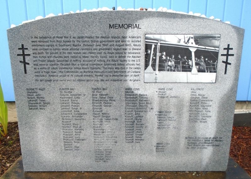 Aleut American World War II Removal Memorial. Click for full size. Aleut American World War II Removal Memorial image. Click for full size.