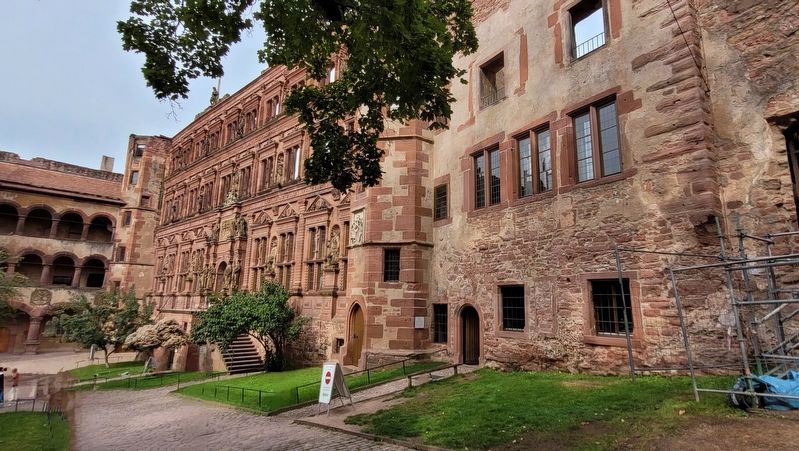 The view of the Ottheinrich's Building (red building on left side). Click for full size. The view of the Ottheinrich's Building (red building on left side) image. Click for full size.