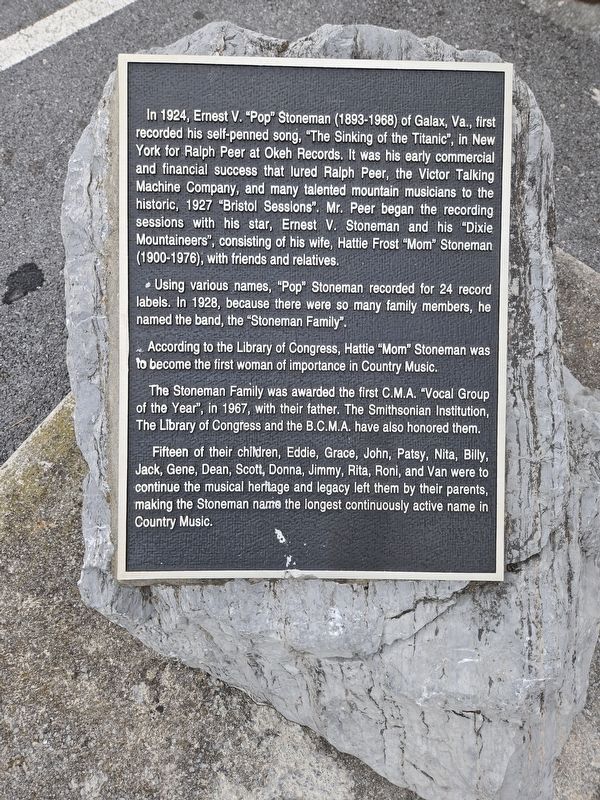 Ernest V. "Pop" Stoneman Marker. Click for full size. Ernest V. "Pop" Stoneman Marker image. Click for full size.