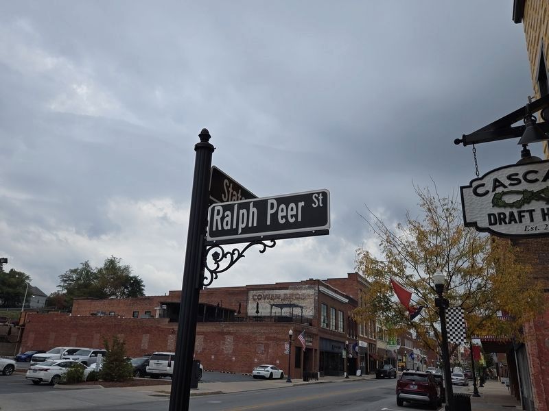 Ralph Peer Street sign in front of the marker. Click for full size. Ralph Peer Street sign in front of the marker image. Click for full size.