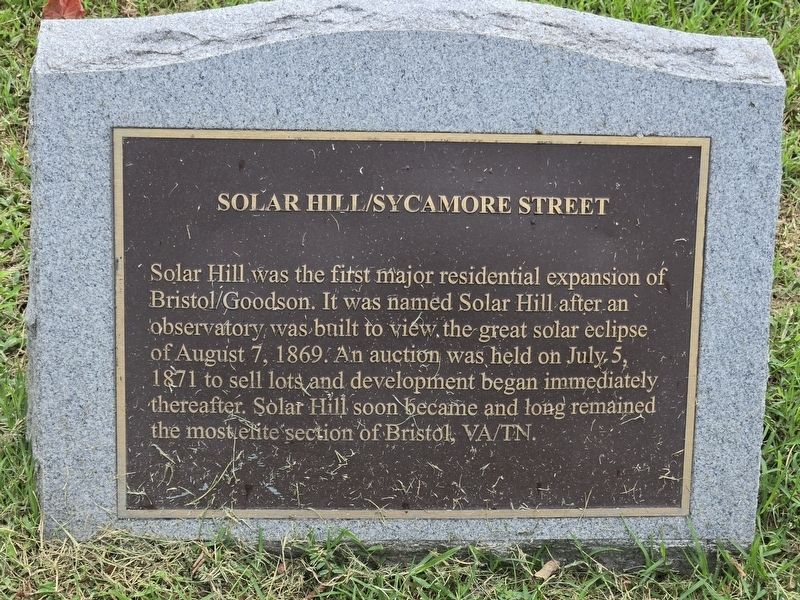Solar Hill/ Sycamore Street Marker. Click for full size. Solar Hill/ Sycamore Street Marker image. Click for full size.