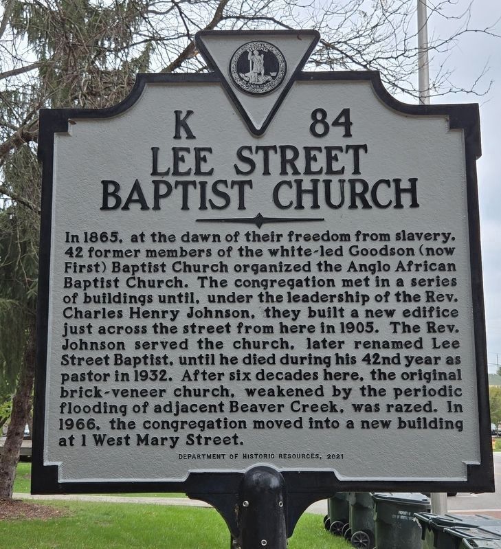 Close up of Lee Street Baptist Church Marker. Click for full size. Close up of Lee Street Baptist Church Marker image. Click for full size.