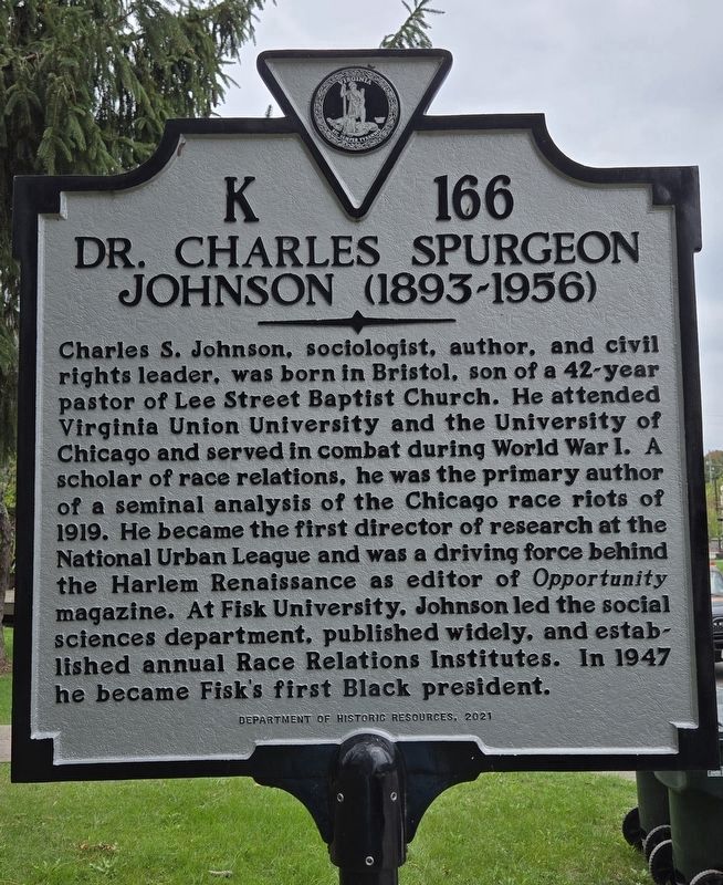 Closeup of Dr. Charles Spurgeon Johnson (1893-1956) Marker. Click for full size. Closeup of Dr. Charles Spurgeon Johnson (1893-1956) Marker image. Click for full size.
