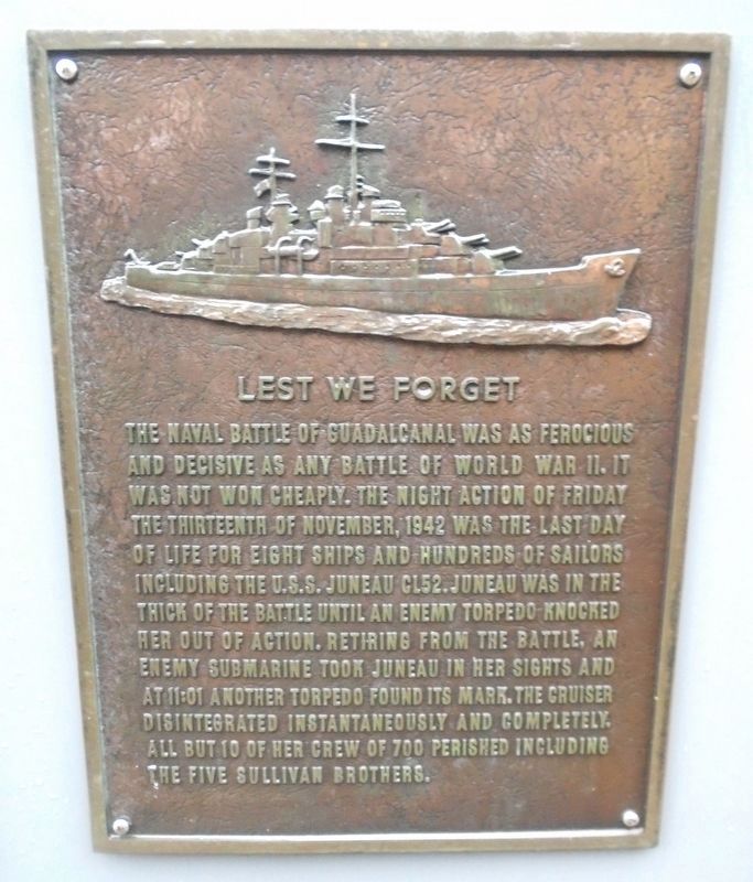 USS <i>Juneau</i> (CL-52) Memorial Dedication. Click for full size. USS <i>Juneau</i> (CL-52) Memorial Dedication image. Click for full size.