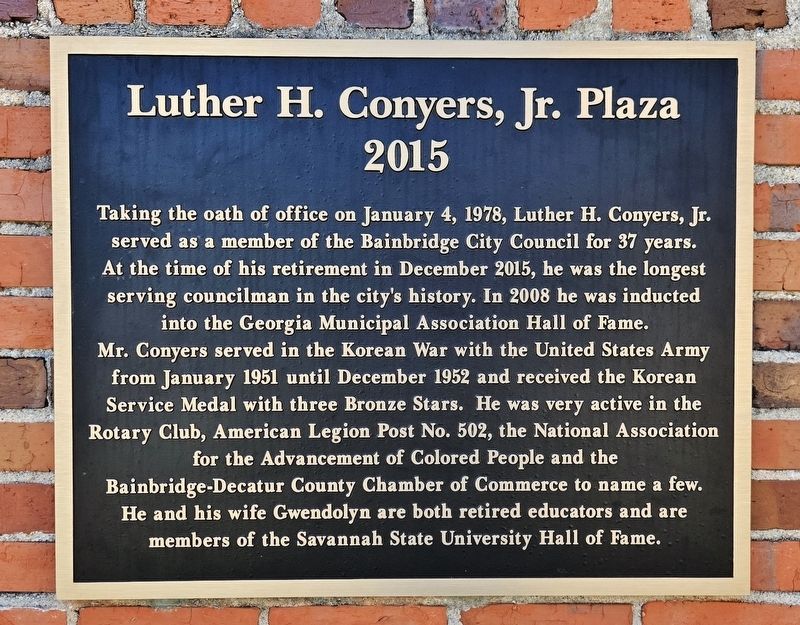 Luther H. Conyers, Jr. Plaza Marker. Click for full size. Luther H. Conyers, Jr. Plaza Marker image. Click for full size.