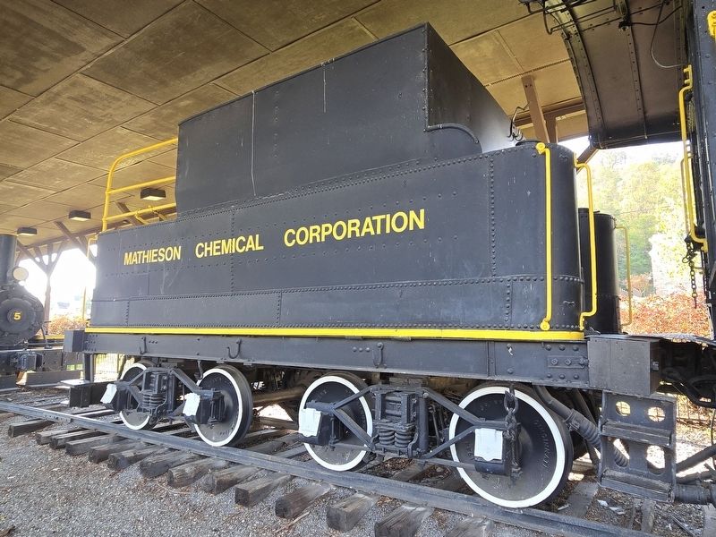 Rebuilt coal tender with Mathieson Chemical Corporation, as referenced in marker image. Click for full size.