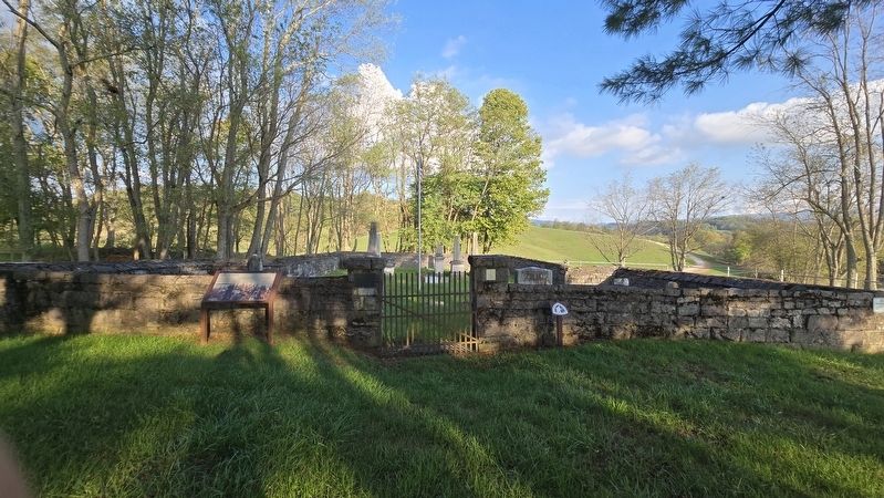 Wide view of Fight Like Devils Marker to the left of Aspenvale Cemetery gate image. Click for full size.