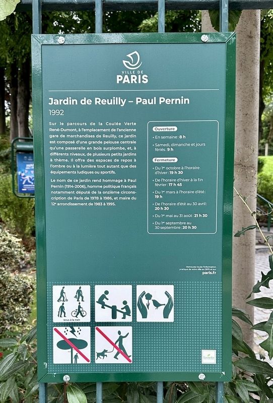 Jardin de Reuilly - Paul Pernin (1992) Marker. Click for full size. Jardin de Reuilly - Paul Pernin (1992) Marker image. Click for full size.