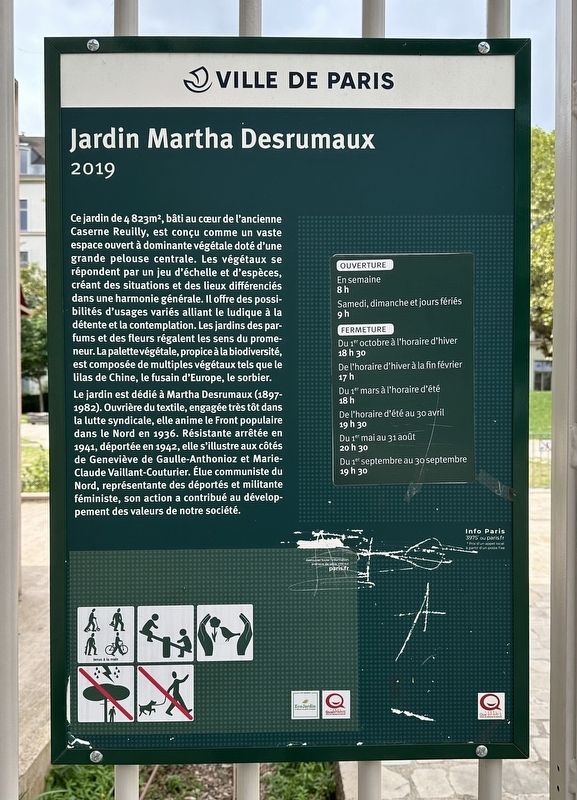 Jardin Martha Desrumaux (2019) Marker. Click for full size. Jardin Martha Desrumaux (2019) Marker image. Click for full size.