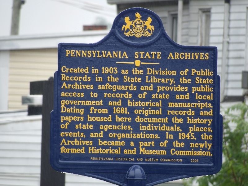 Pennsylvania State Archives Marker image. Click for full size.
