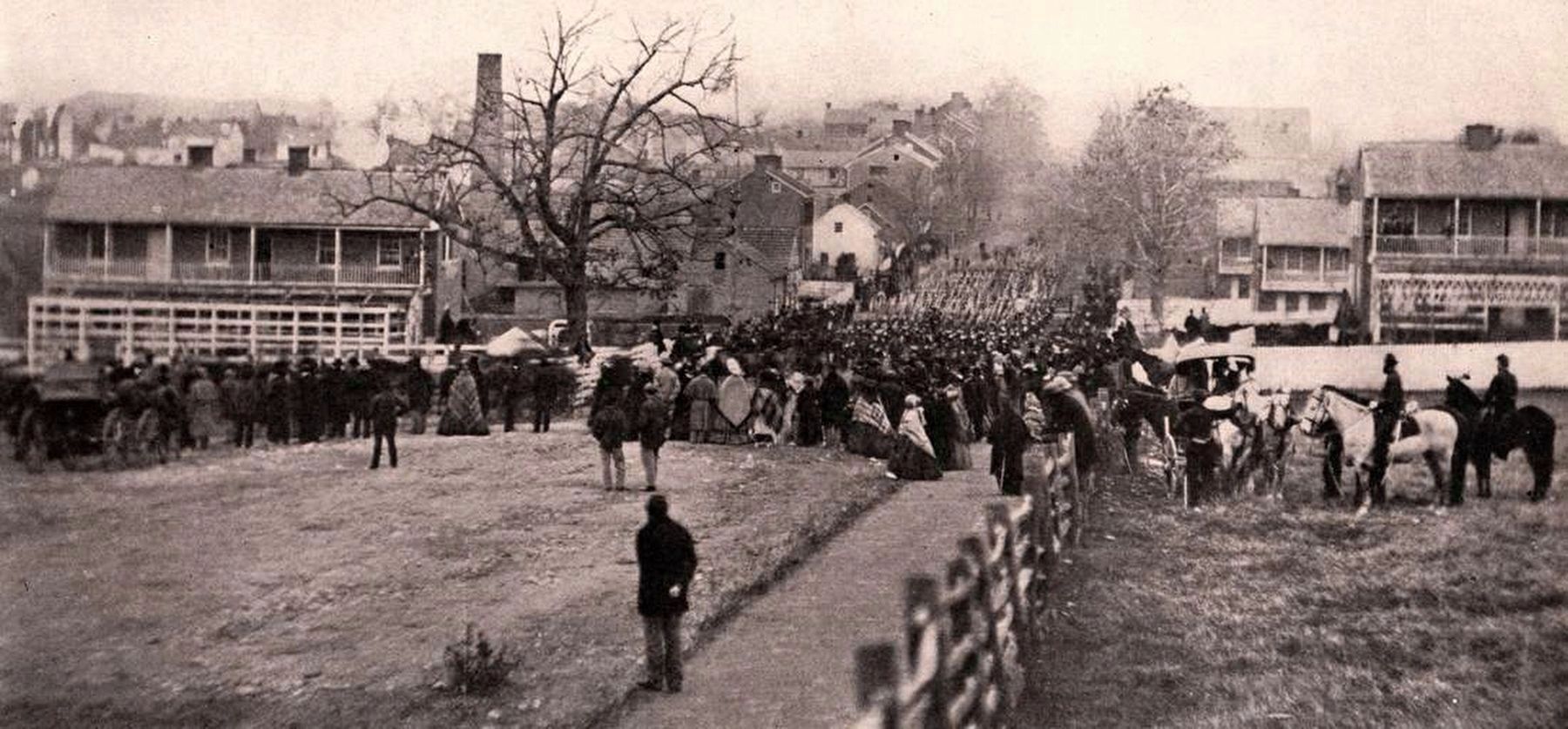 "Gettysburg, with crowds returning from the dedication of the Soldiers' National Cemetery". Click for full size. "Gettysburg, with crowds returning from the dedication of the Soldiers' National Cemetery" image. Click for full size.