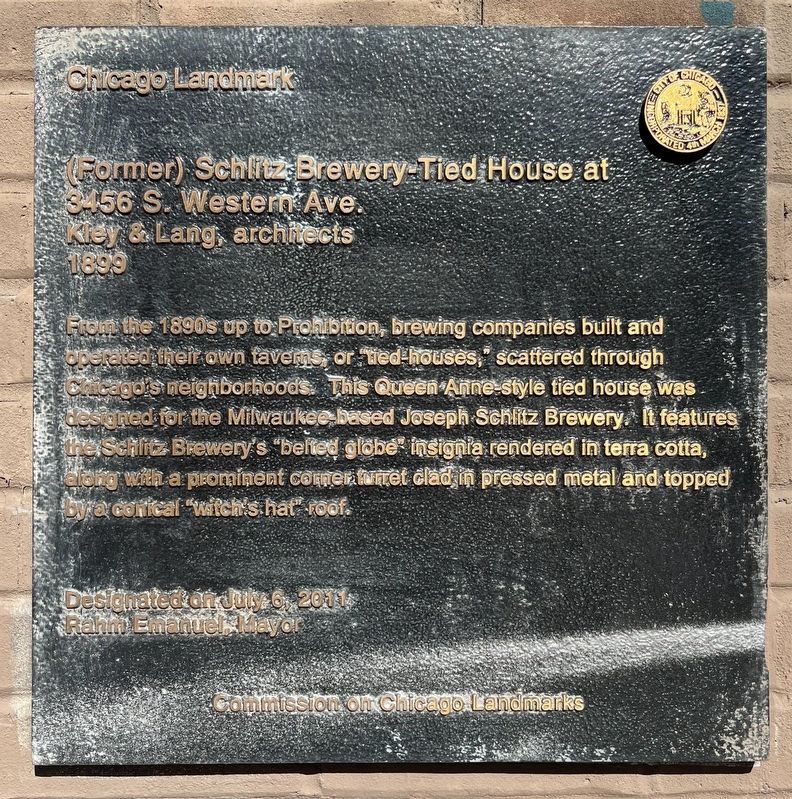 (Former) Schlitz Brewery-Tied House at 3456 S. Western Ave. Marker image. Click for full size.