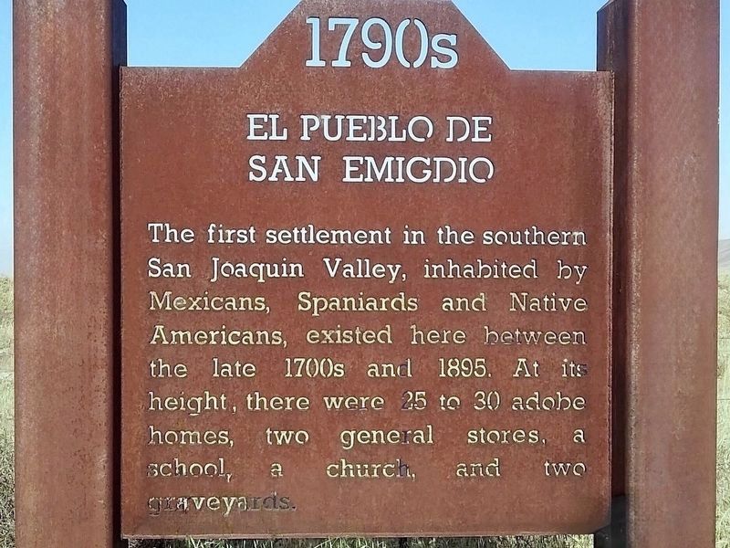 El Pueblo de San Emigdio Marker. Click for full size. El Pueblo de San Emigdio Marker image. Click for full size.