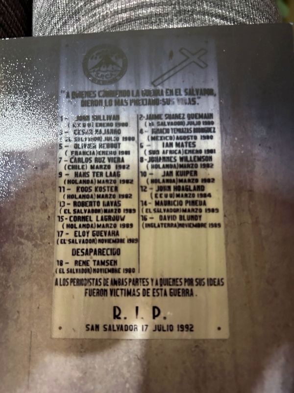 Memorial to Journalists Killed in El Salvador. Click for full size. Memorial to Journalists Killed in El Salvador image. Click for full size.