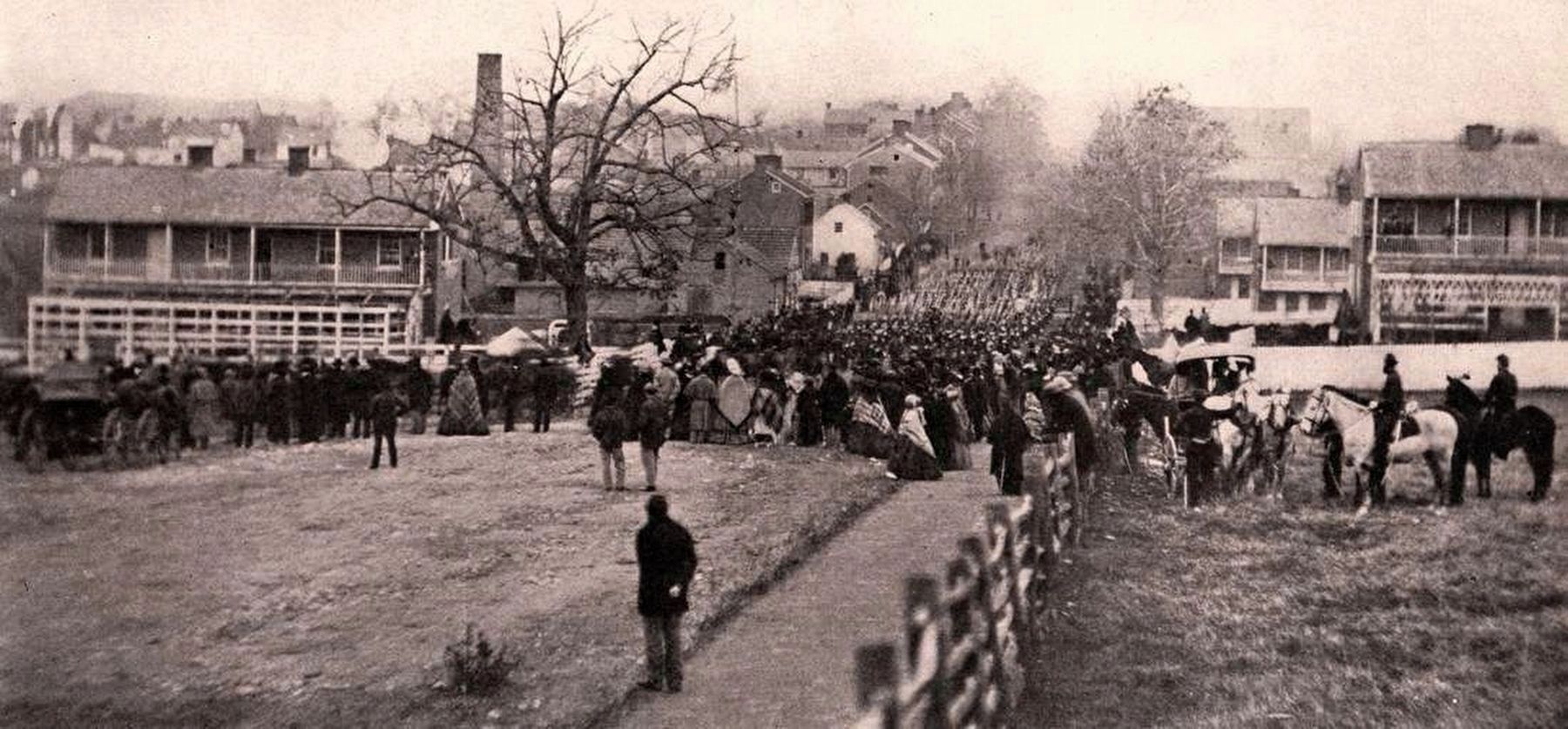 "Gettysburg, with crowds returning from the dedication of the Soldiers' National Cemetery". Click for full size. "Gettysburg, with crowds returning from the dedication of the Soldiers' National Cemetery" image. Click for full size.