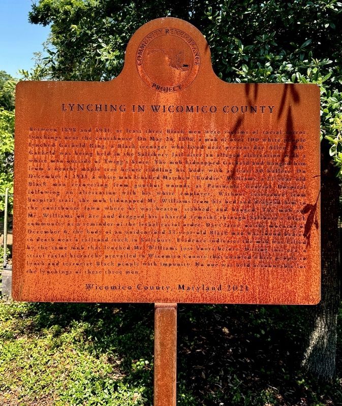 Lynching in Wicomico County Marker image. Click for full size.