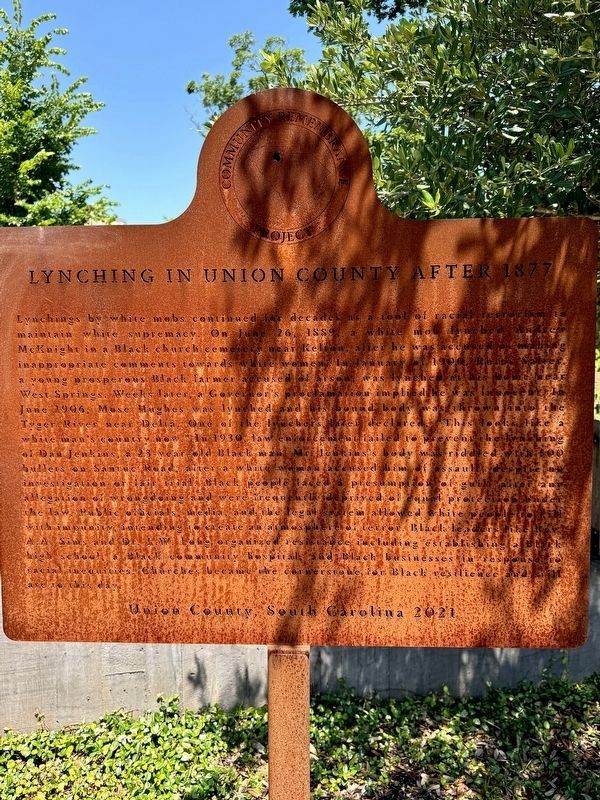 Lynching in Union County after 1877 Marker image. Click for full size.