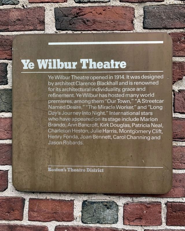 Ye Wilbur Theatre Marker image. Click for full size.