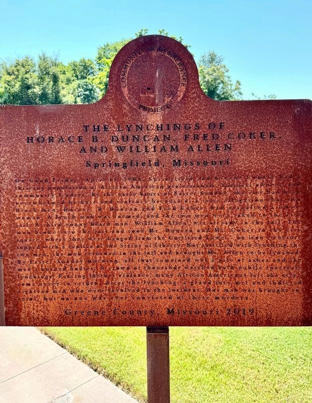 The Lynchings of Horace B. Duncan, Fred Coker and William Allen Marker. Click for full size. The Lynchings of Horace B. Duncan, Fred Coker and William Allen Marker image. Click for full size.